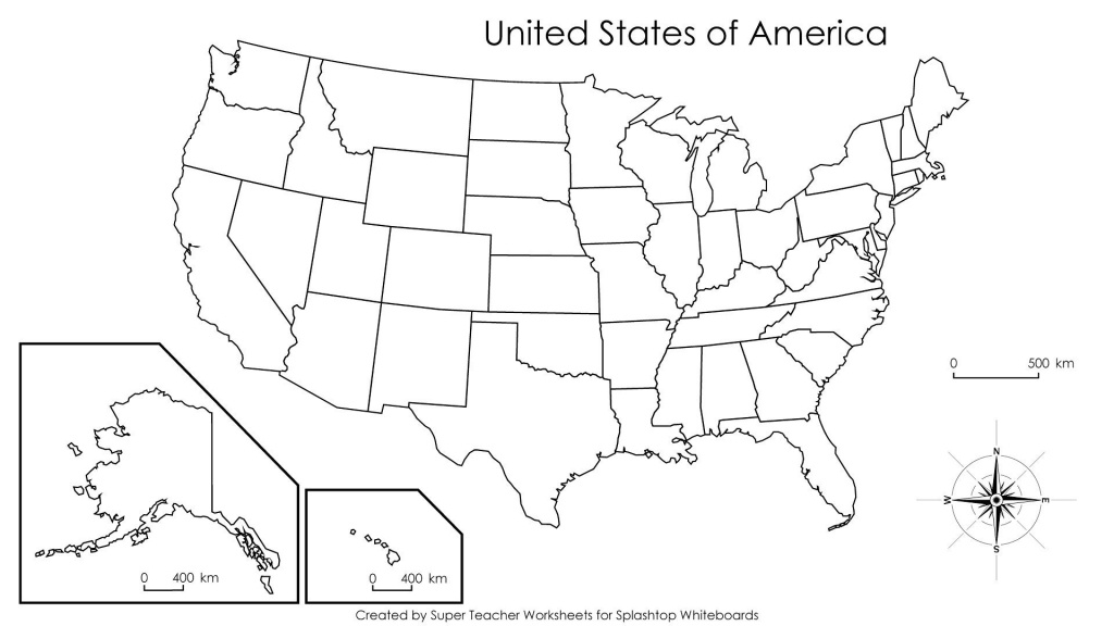 Printable Map Us State Borders Within United States Blank - United States Of America Blank Printable Map