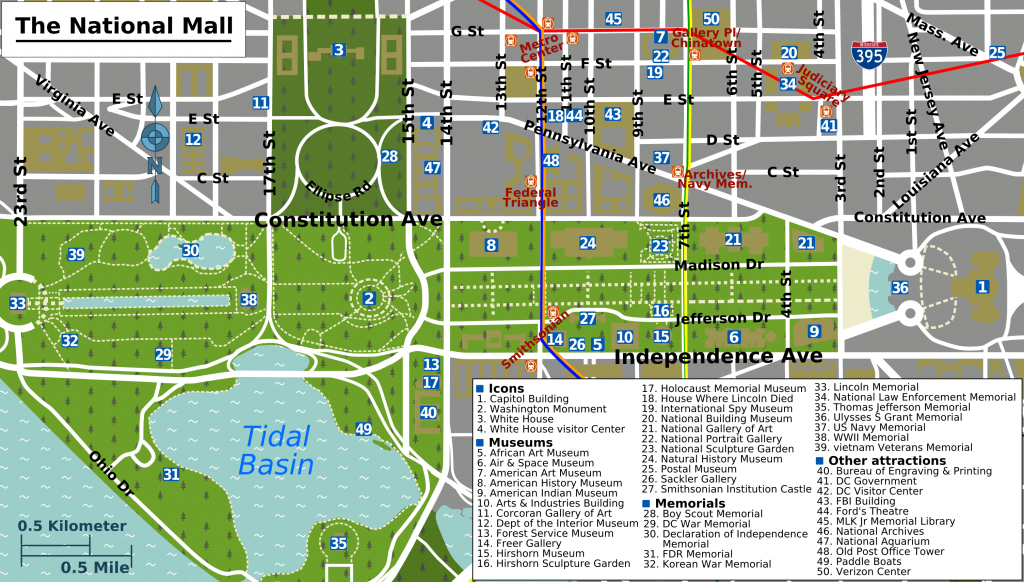 Printable Map Washington Dc | National Mall Map - Washington Dc - Printable Map Of Dc Monuments