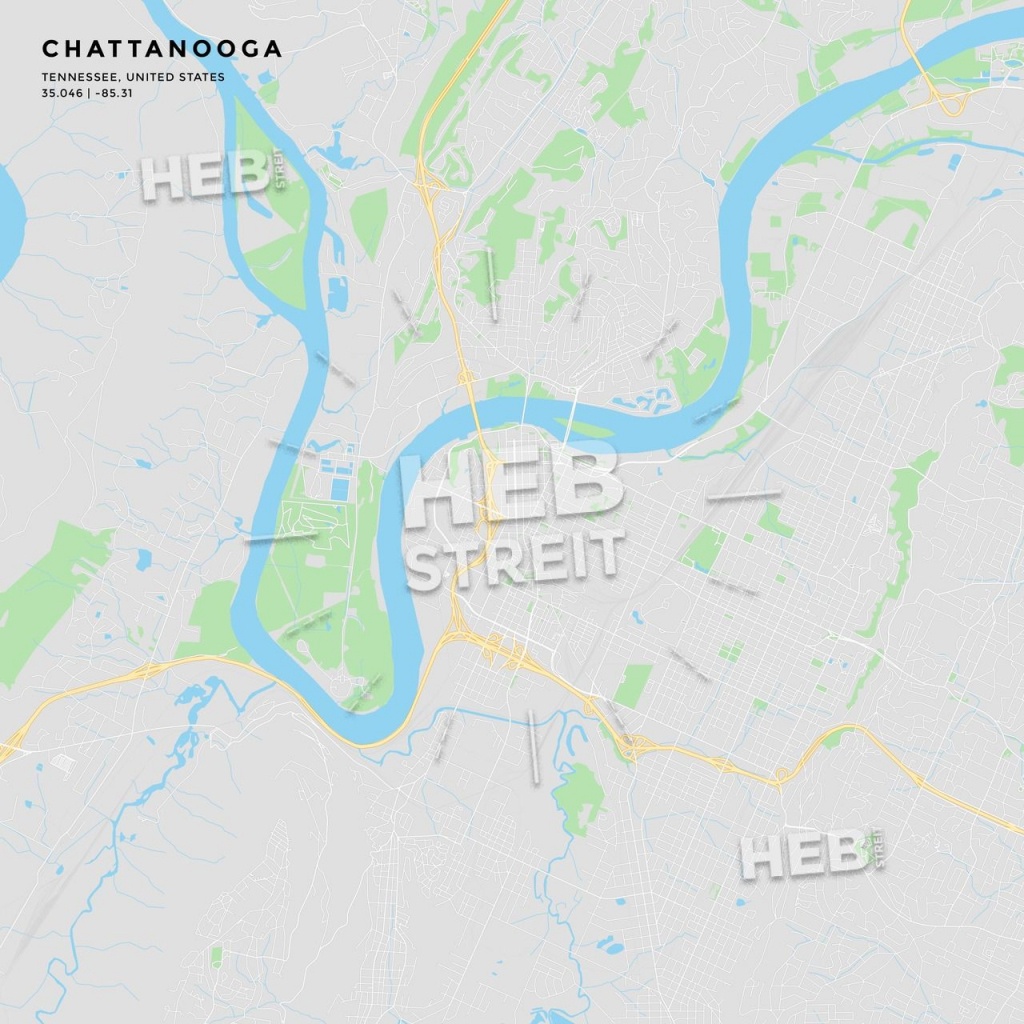 Printable Street Map Of Chattanooga, Tennessee | Maps Vector - Printable Map Of Chattanooga