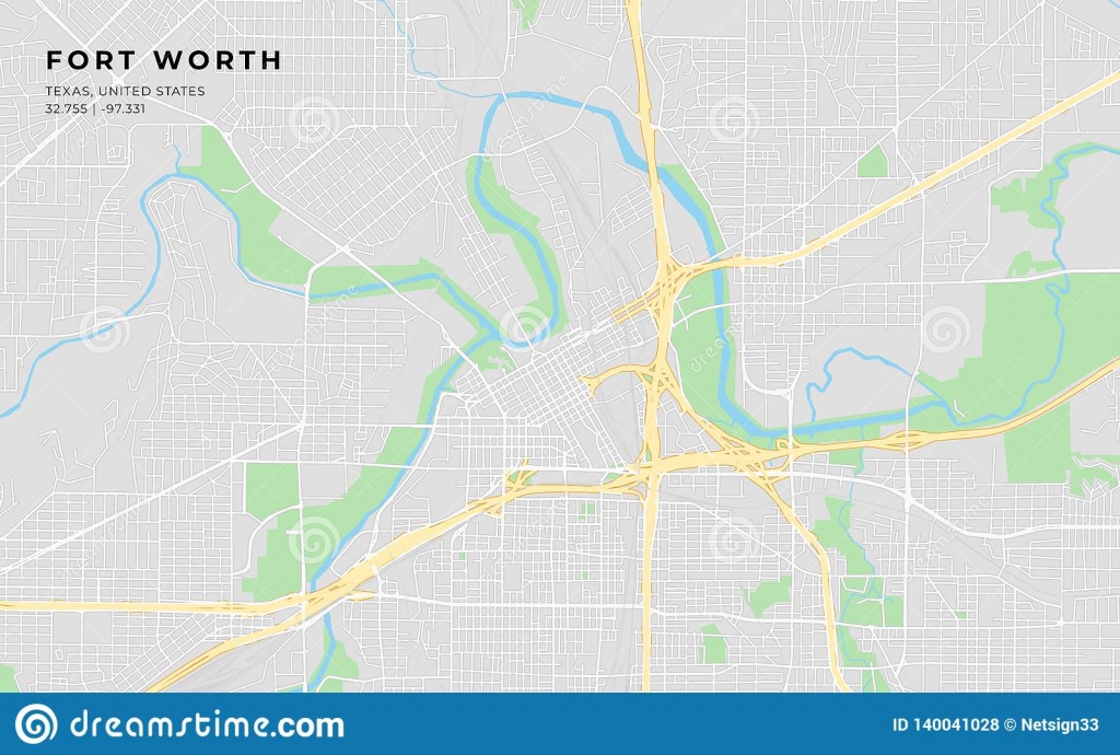Printable Street Map Of Fort Worth, Texas Stock Vector - Street Map Of Fort Worth Texas