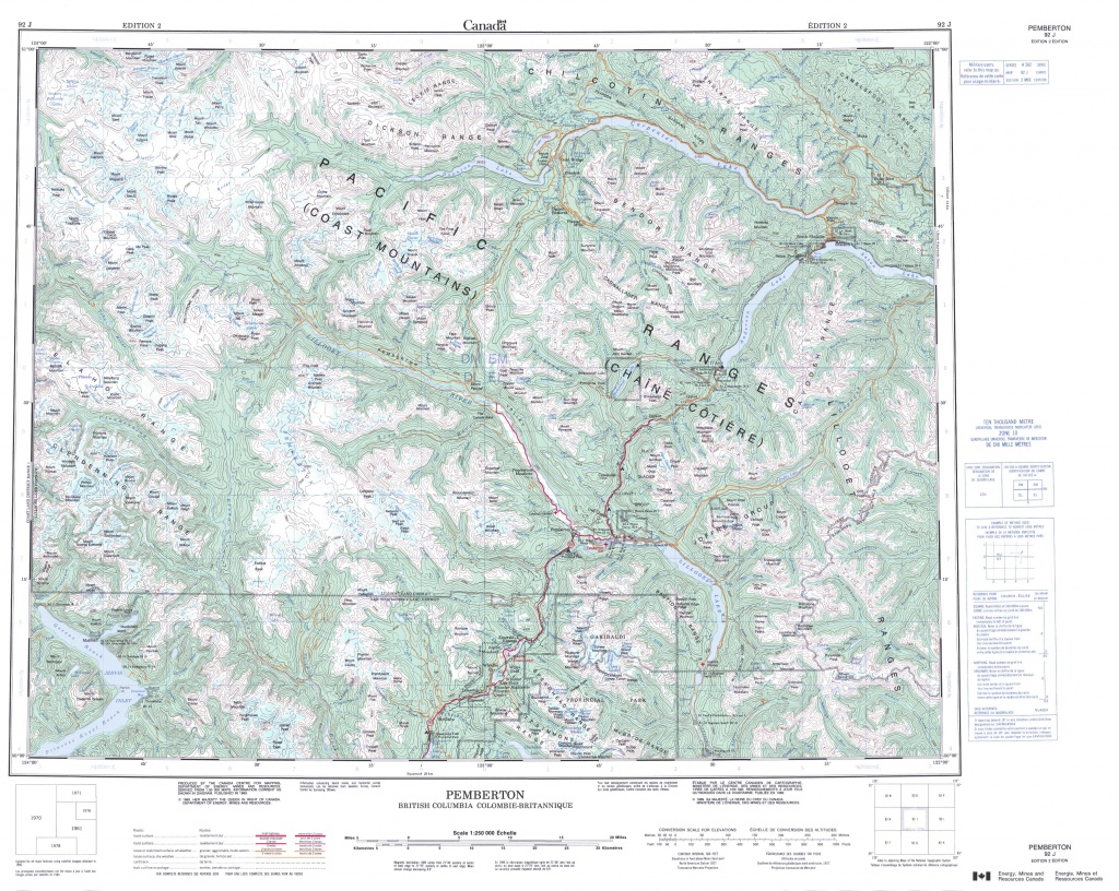 Printable Topographic Map Of Pemberton 092J, Bc - Printable Topo Maps Online