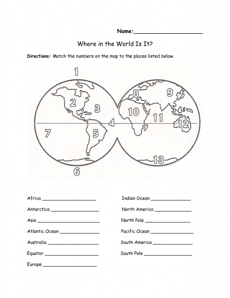 Printables Continents And Oceans Of The World Worksheet | Education - Printable Map Worksheets