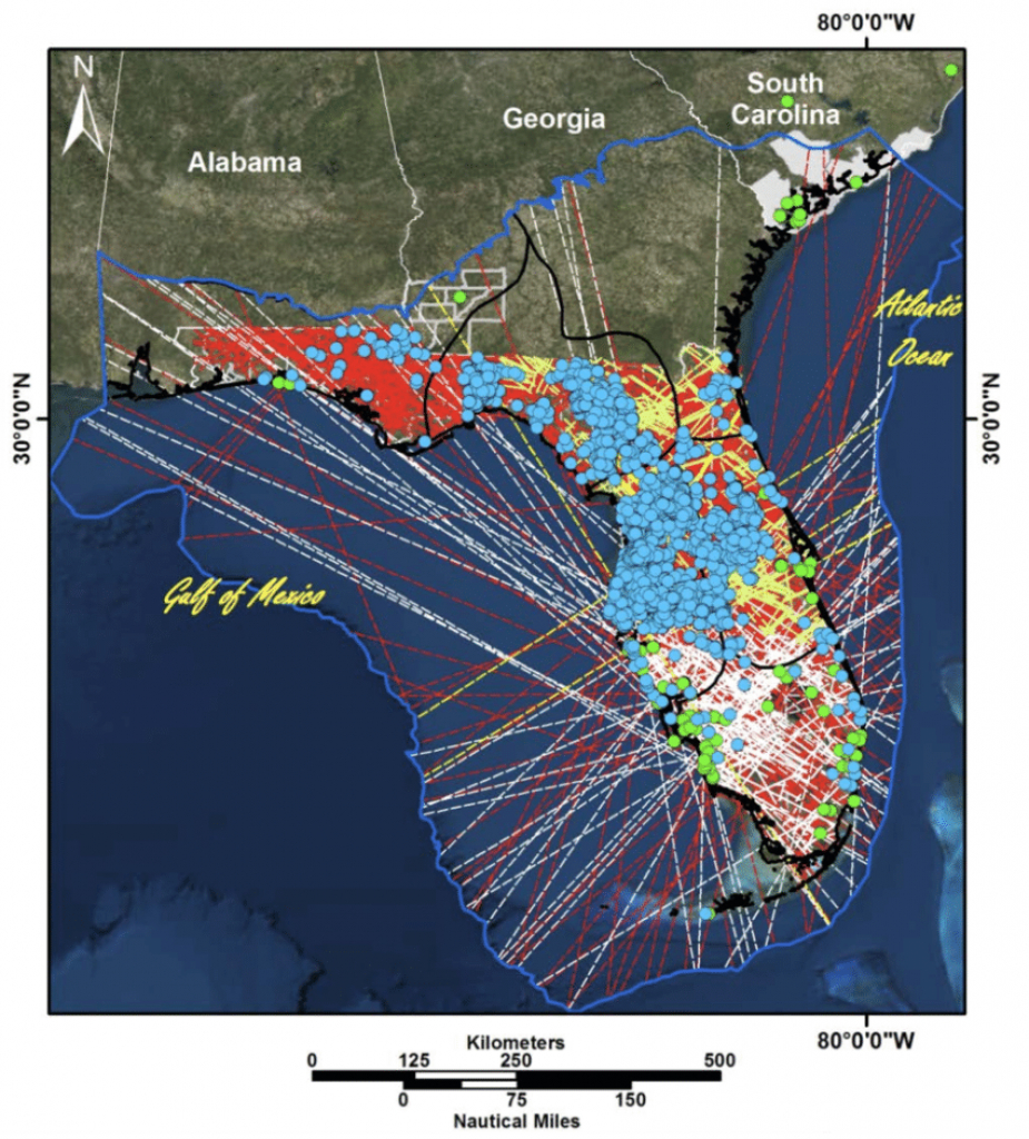 Proximity Of Modern Sinkholes In Florida (Blue Circles) And - Florida Sinkhole Map By County