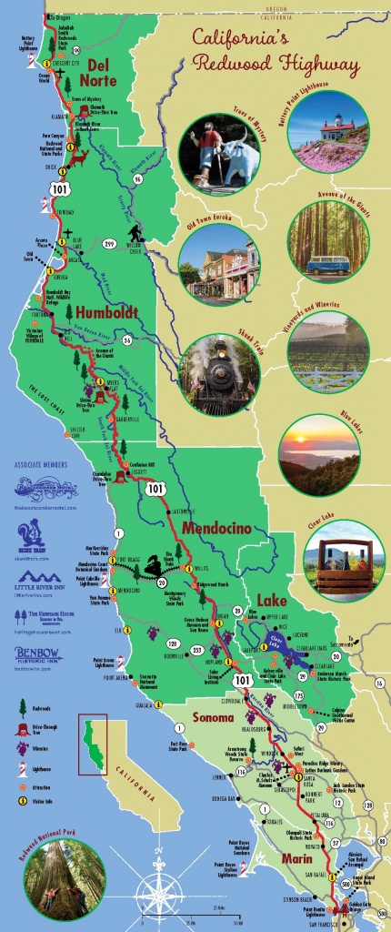 Redwood Highway Map Californias North Coast Region California Redwoods Map 