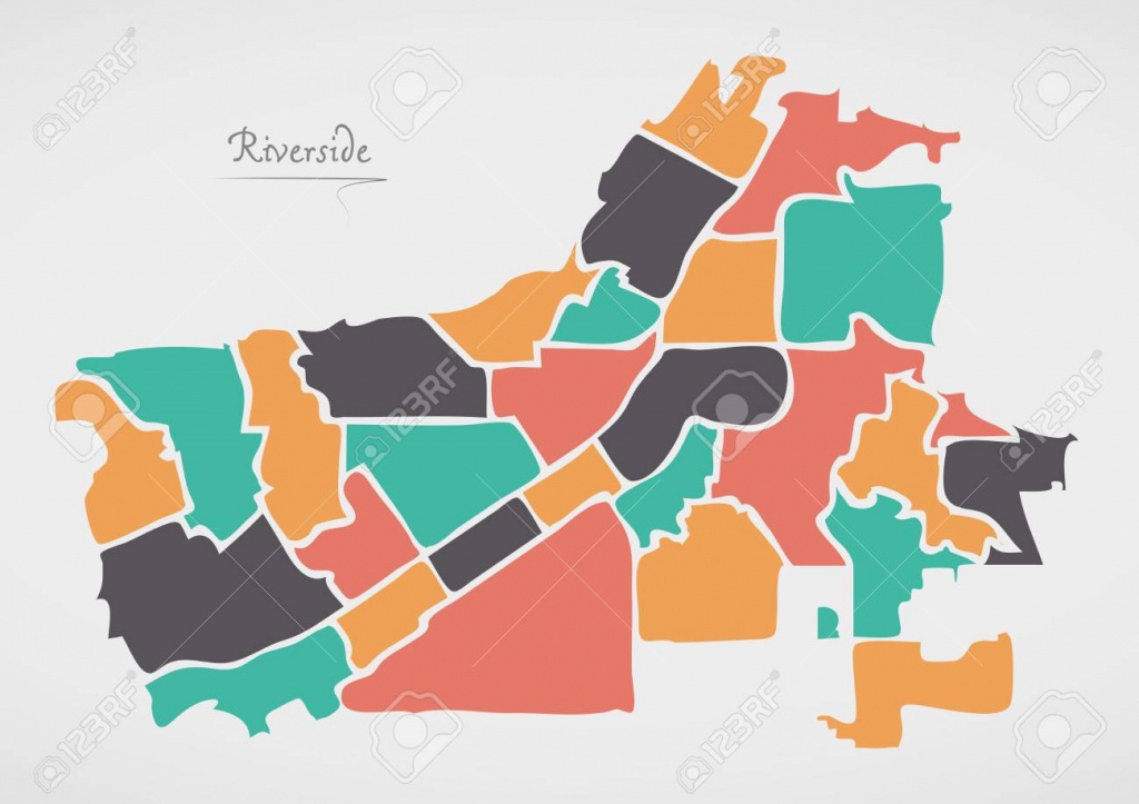 Riverside California Map With Neighborhoods And Modern Round - Riverside California Map