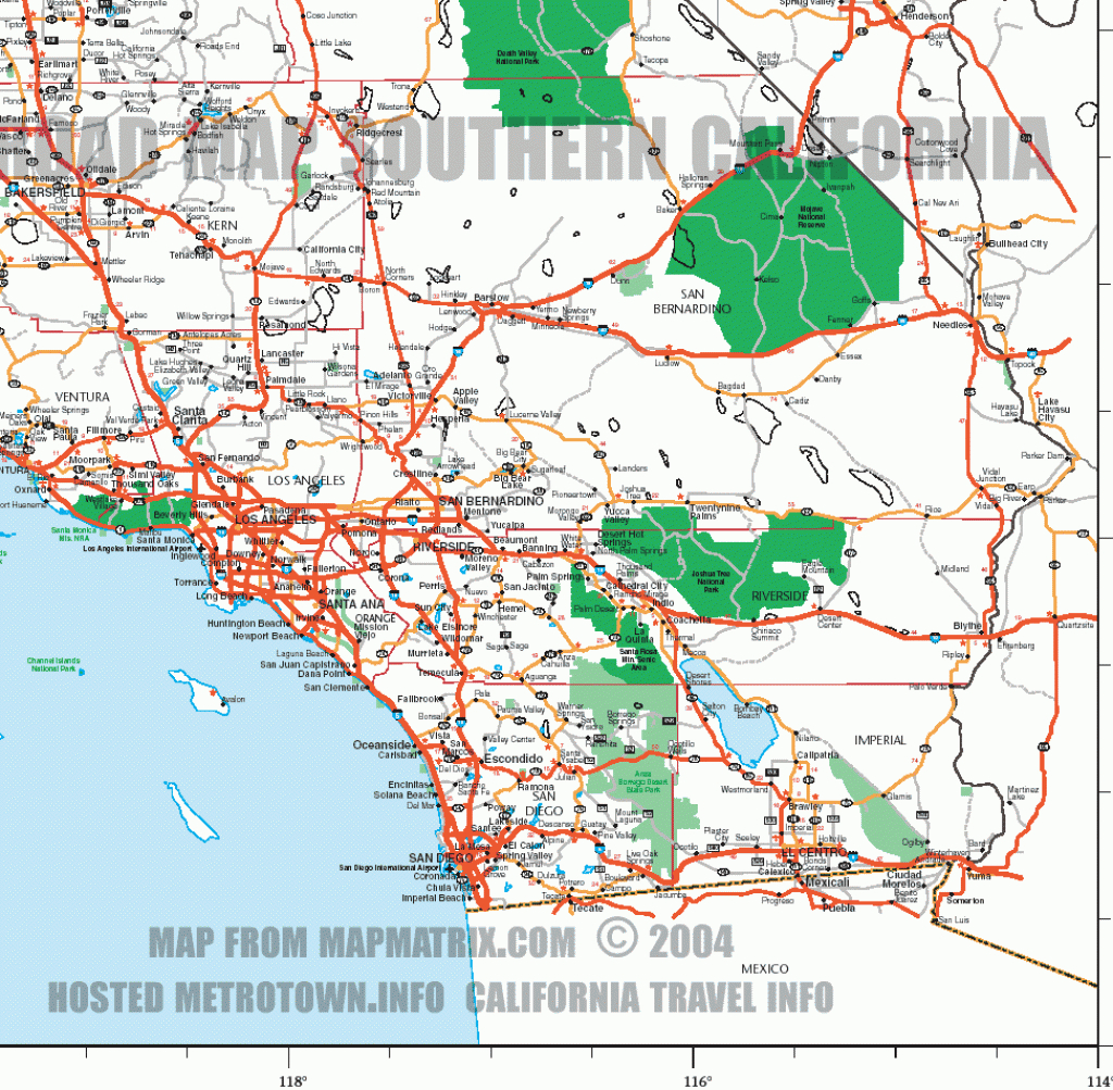 Road Map Of Southern California Including : Santa Barbara, Los - San Diego On A Map Of California