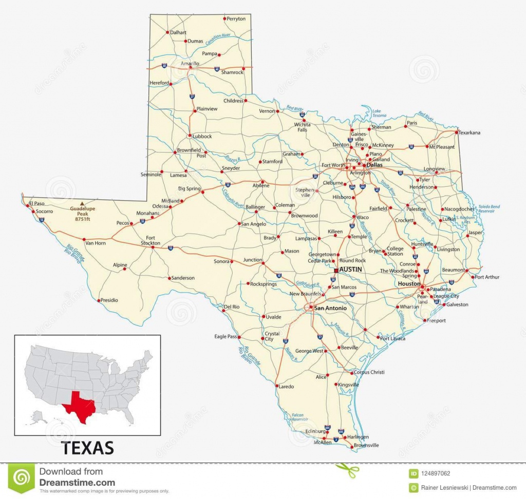 Road Map Of The Us American State Of Texas Stock Vector - Alpine Texas Map
