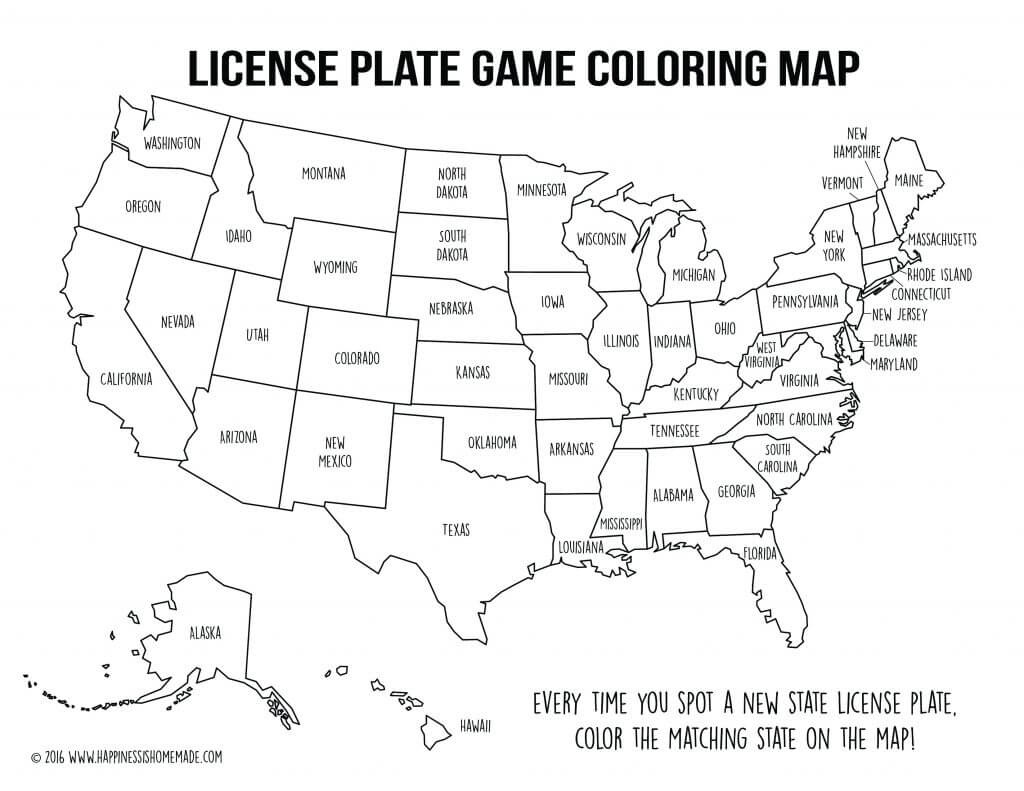 Road Trip Games: License Plate Coloring Map + S&amp;#039;mores Snack Mix - Printable Road Trip Maps