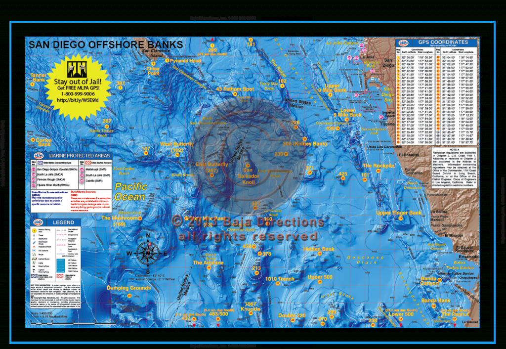 San Diego Offshore Banks - Baja Directions - California Fishing Map