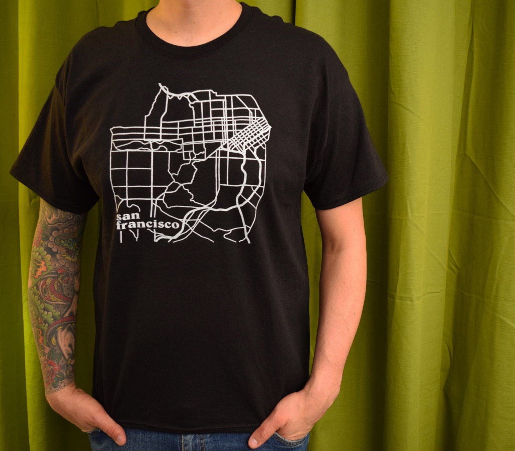 San Francisco California Illustrated Map T-Shirt Hand Screen Printed - California Map T Shirt