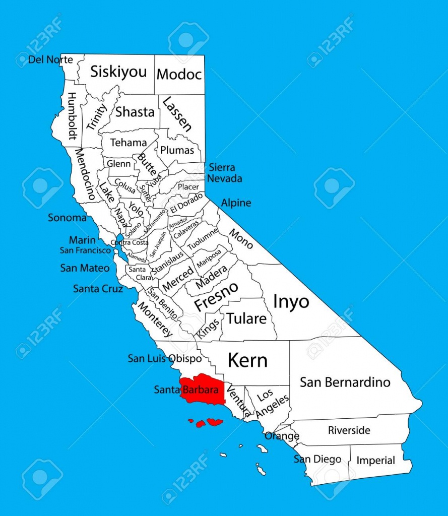 Santa Barbara County (California, United States Of America) Vector.. - Map Of California Showing Santa Barbara