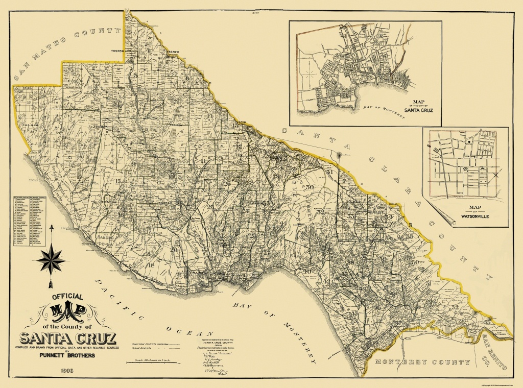 Santa Cruz 1906 Landowner California Map Old County Mnwv08N - Santa Cruz California Map