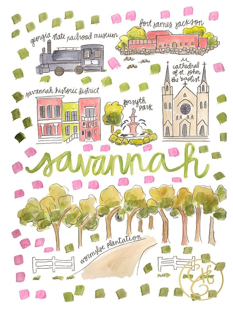 Savannah Map Print – Evelyn Henson Www.evelynhenson | Evelyn - Printable Map Of Savannah Ga