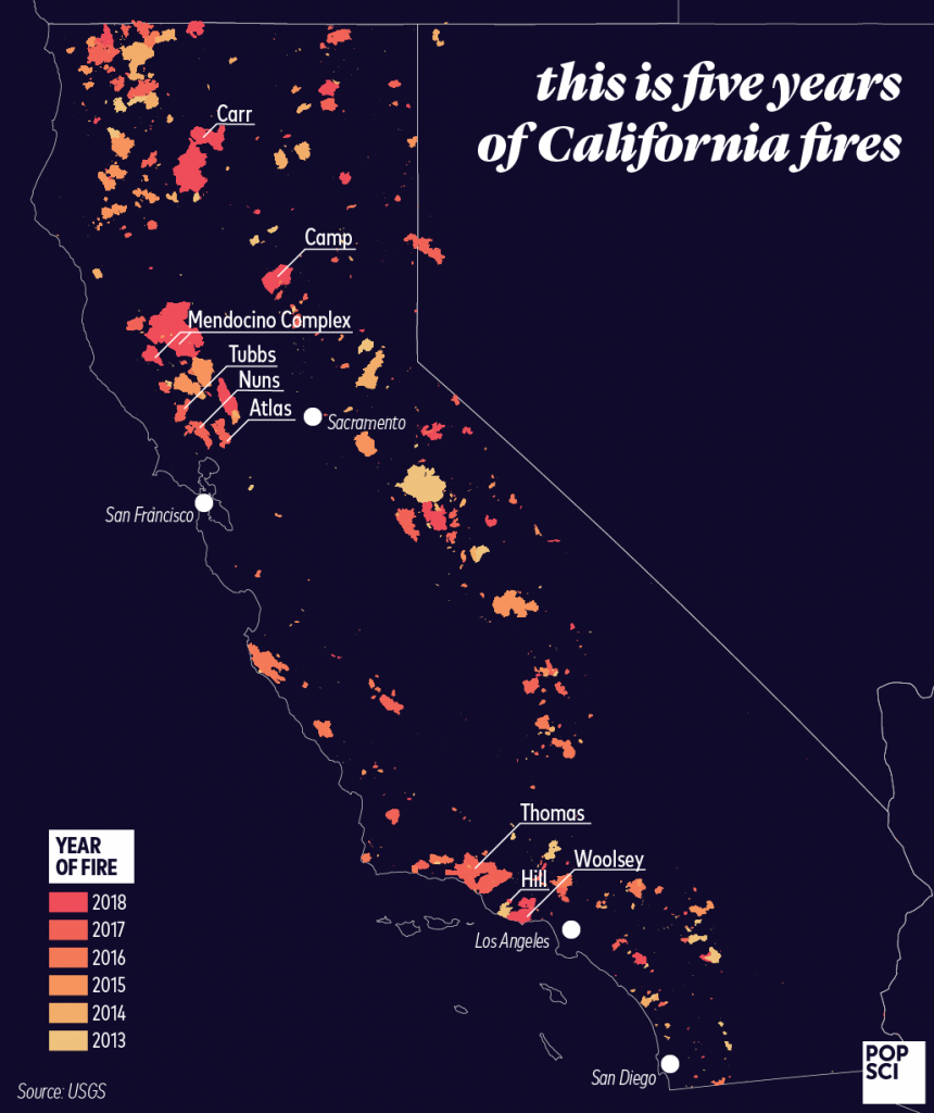 See How Much Of California Has Burned In The Last Five Years - California Fires Update Map