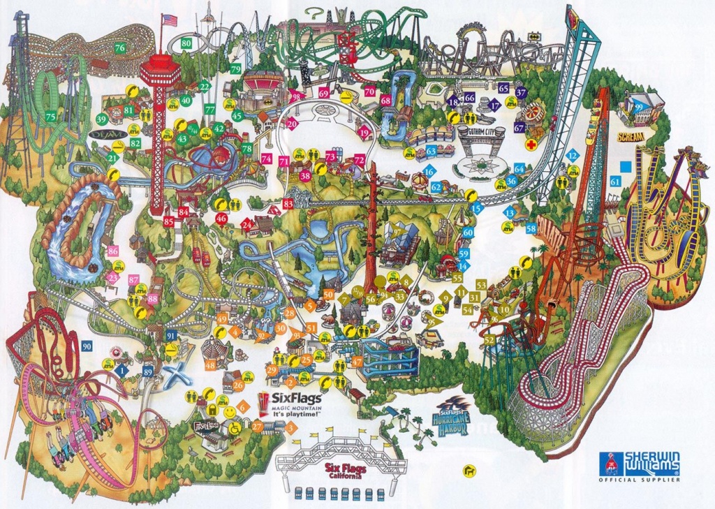 Six Flags Magic Mountain Map. | Assorted Ii In 2019 | Theme Park Map - Printable Six Flags Over Georgia Map