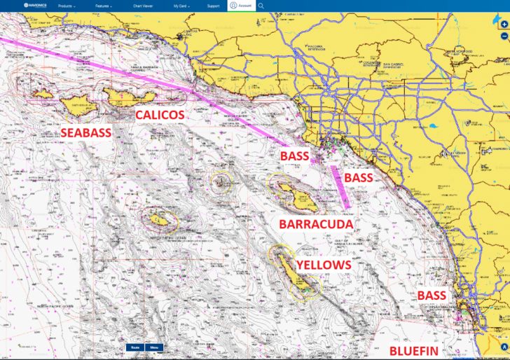 Socal Bluefin amp Yellowtail Bite - Socal Bluefin Yellowtail Bite Bdoutdoors Southern California Fishing Map 728x514