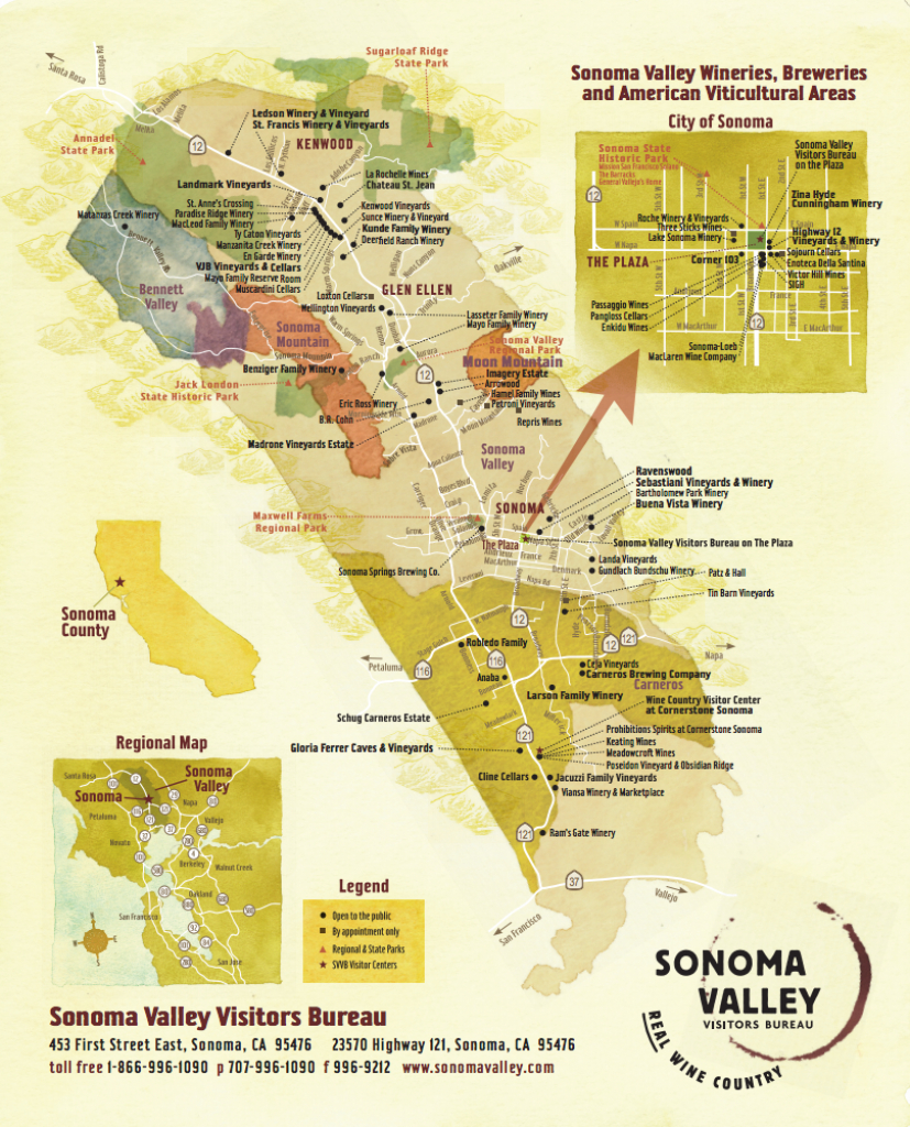 Sonoma Valley Wine Map - Best In Sonoma - California Wine Tours Map