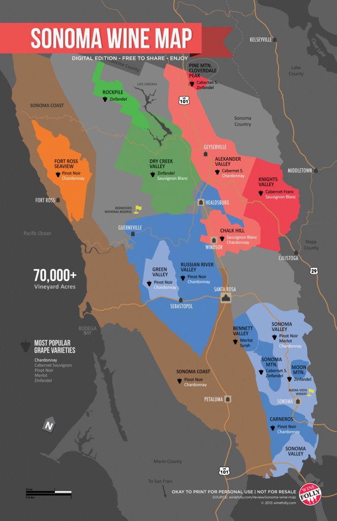 Sonoma Wine Map (Poster) | Wine Folly - California Wine Tours Map