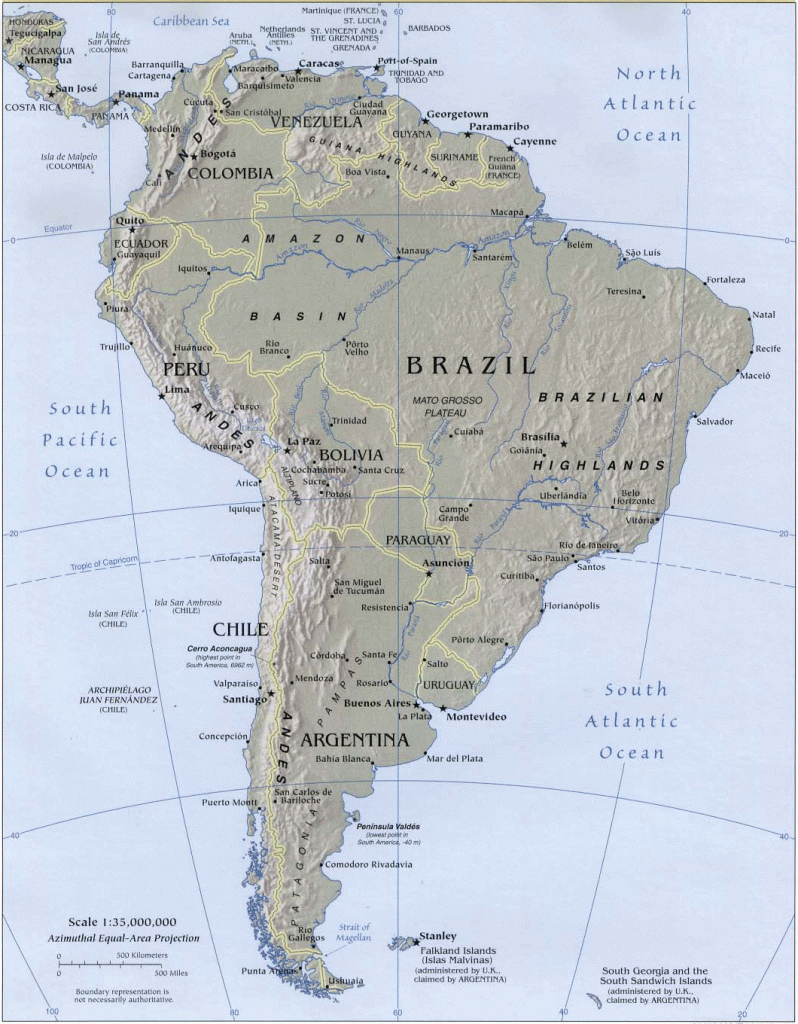 South America Relief Map, Relief Map Of South America, South America - Printable Map Of Central And South America