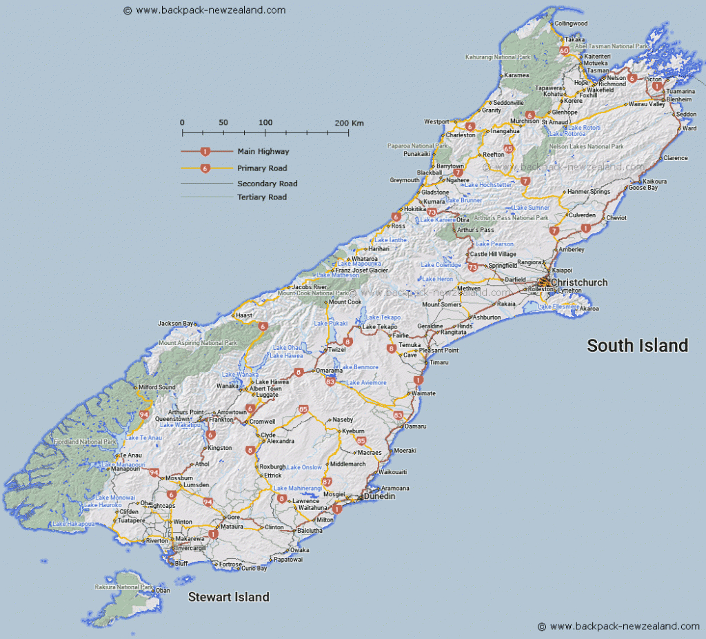 South Island Map - New Zealand Road Maps - New Zealand South Island Map Printable