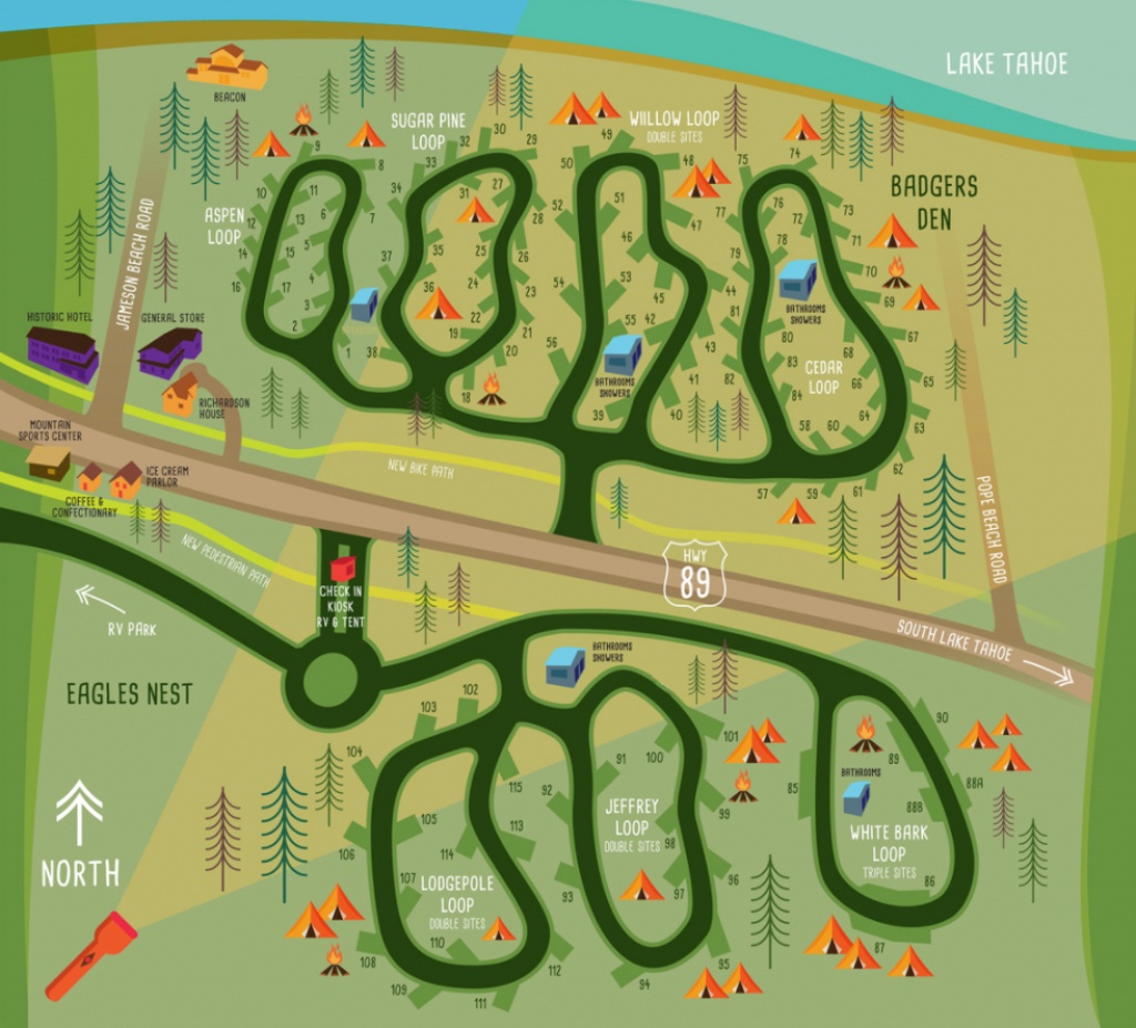 South Lake Tahoe Campgrounds At Camp Richardson Resort &amp;amp; Marina - California Tent Camping Map