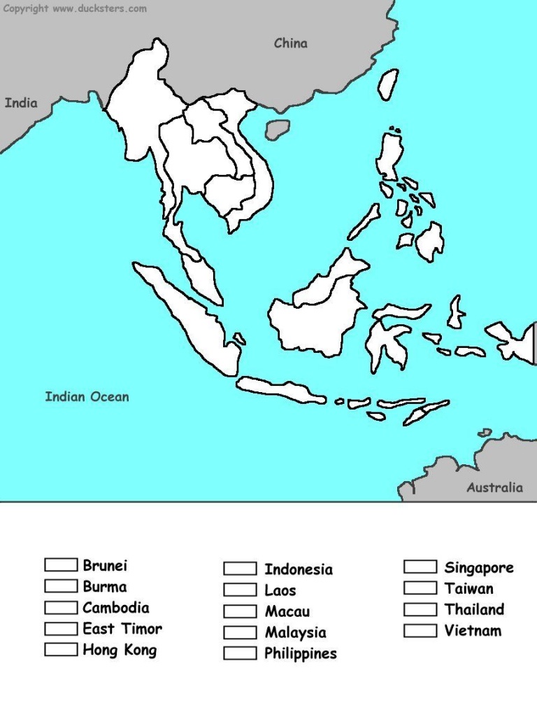 Southeast Asia Coloring Map Of Countries | Homeschooling - Geography - Printable Blank Map Of Southeast Asia