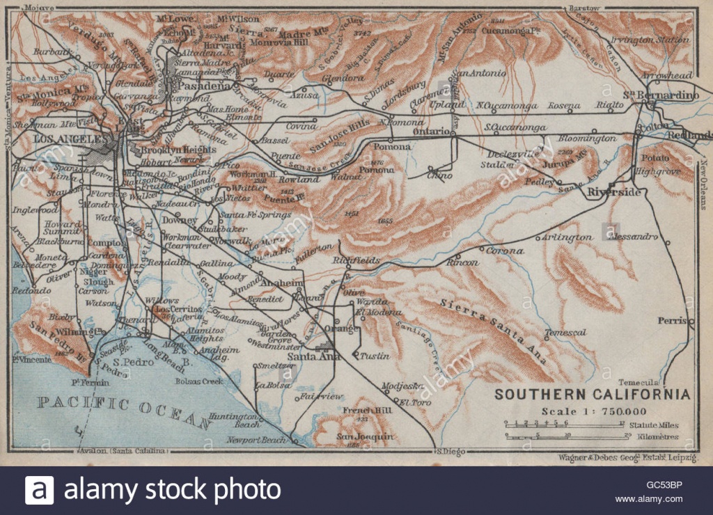 Southern California. Los Angeles Pasadena Santa Ana. Baedeker, 1909 - Ono California Map