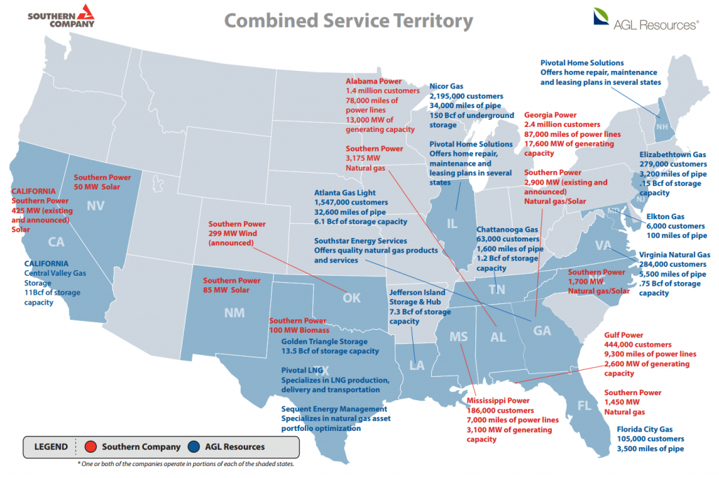 Southern Company/agl Resources Deal Would Create Leading U.s. Joint - Florida City Gas Service Area Map