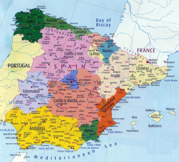 Printable Map Of Spain With Cities