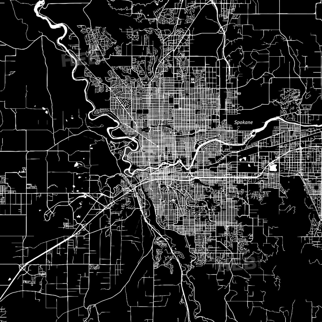 Spokane, Washington, Downtown Map, Dark | Hebstreits Sketches - Downtown Spokane Map Printable