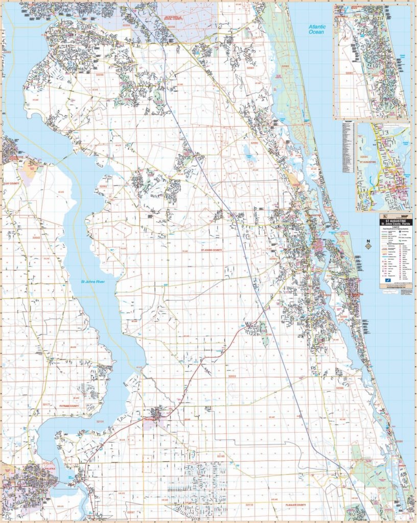 St Augustine, Fl Wall Map – Kappa Map Group - Map Of St Johns County Florida
