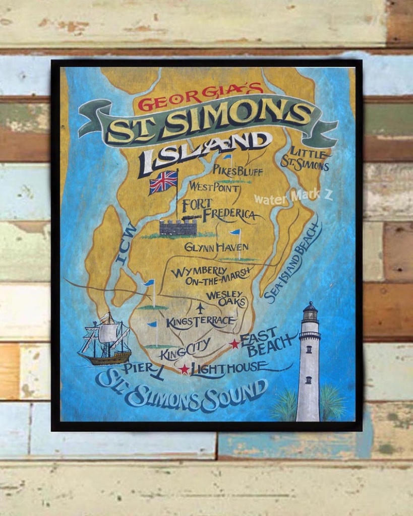 St. Simons Island Map Print From An Original Hand Lettered | Etsy - Printable Map Of St Simons Island Ga