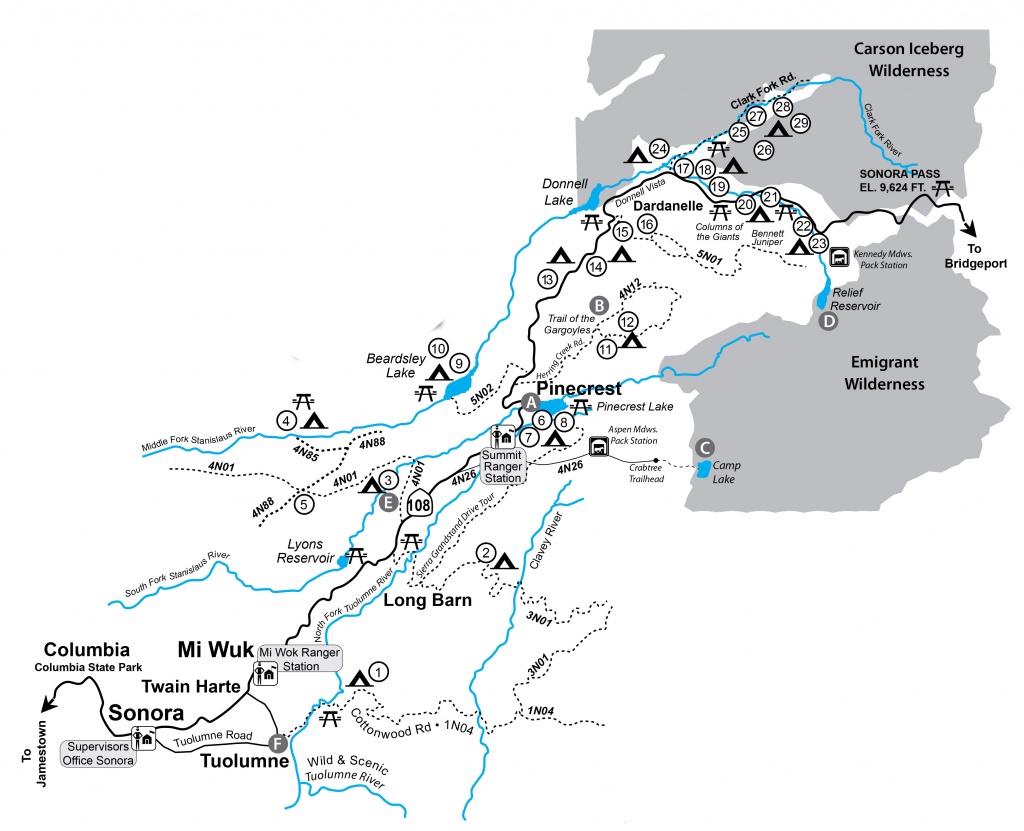 Stanislaus National Forest - Camping &amp;amp; Cabins:campground Camping - Southern California Campgrounds Map