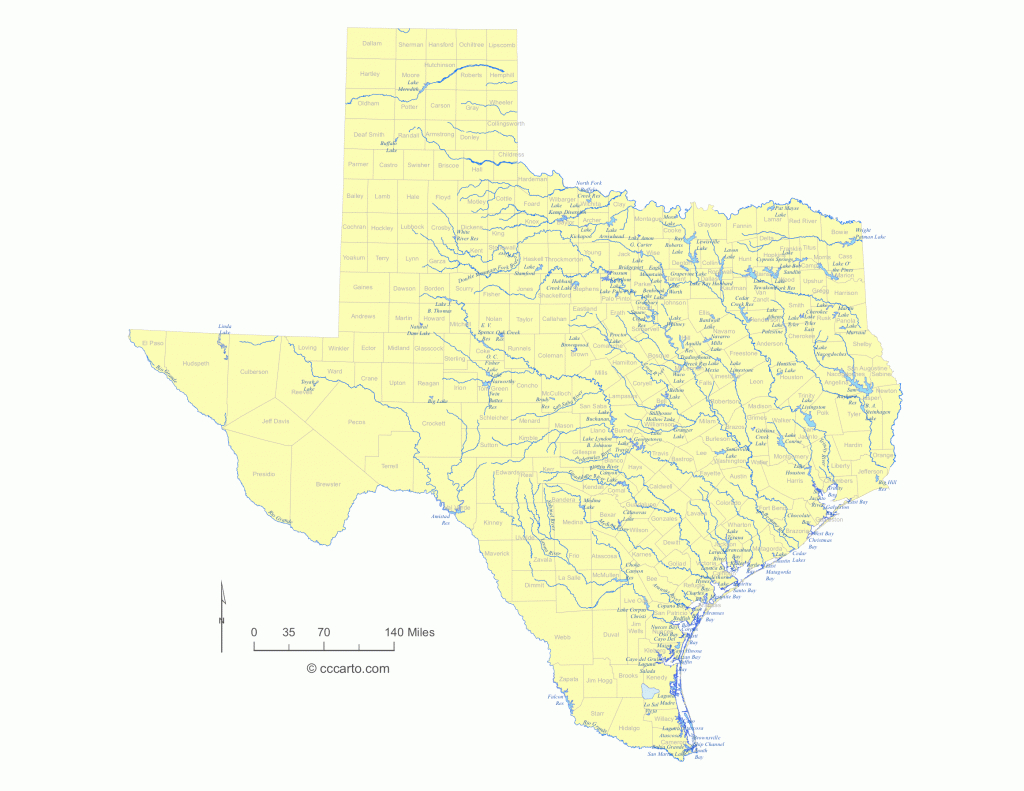 State Of Texas Water Feature Map And List Of County Lakes, Rivers - Texas Lakes Map