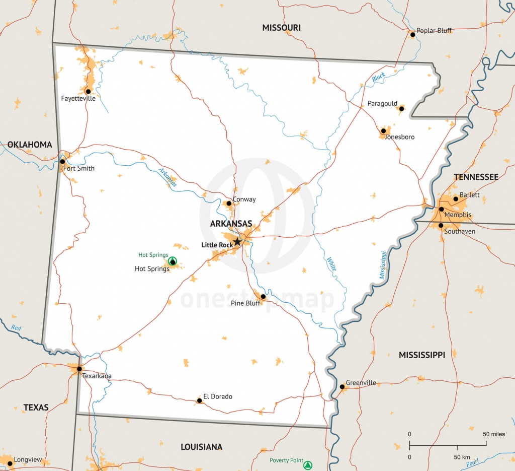 Stock Vector Map Of Arkansas | One Stop Map - Printable Map Of Arkansas