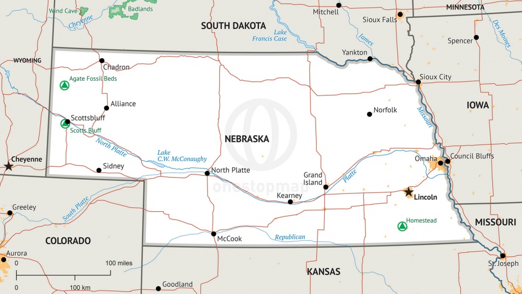 Stock Vector Map Of Nebraska | One Stop Map - Printable Map Of Nebraska