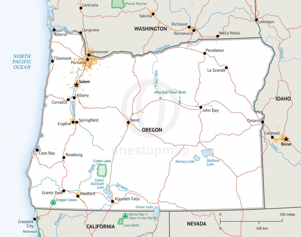 Stock Vector Map Of Oregon | One Stop Map - Printable Map Of Oregon