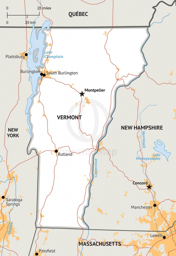 Stock Vector Map Of Vermont | One Stop Map - Printable Map Of Vermont