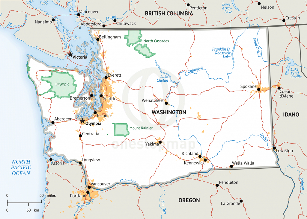 Stock Vector Map Of Washington | One Stop Map - Printable Map Of Washington State