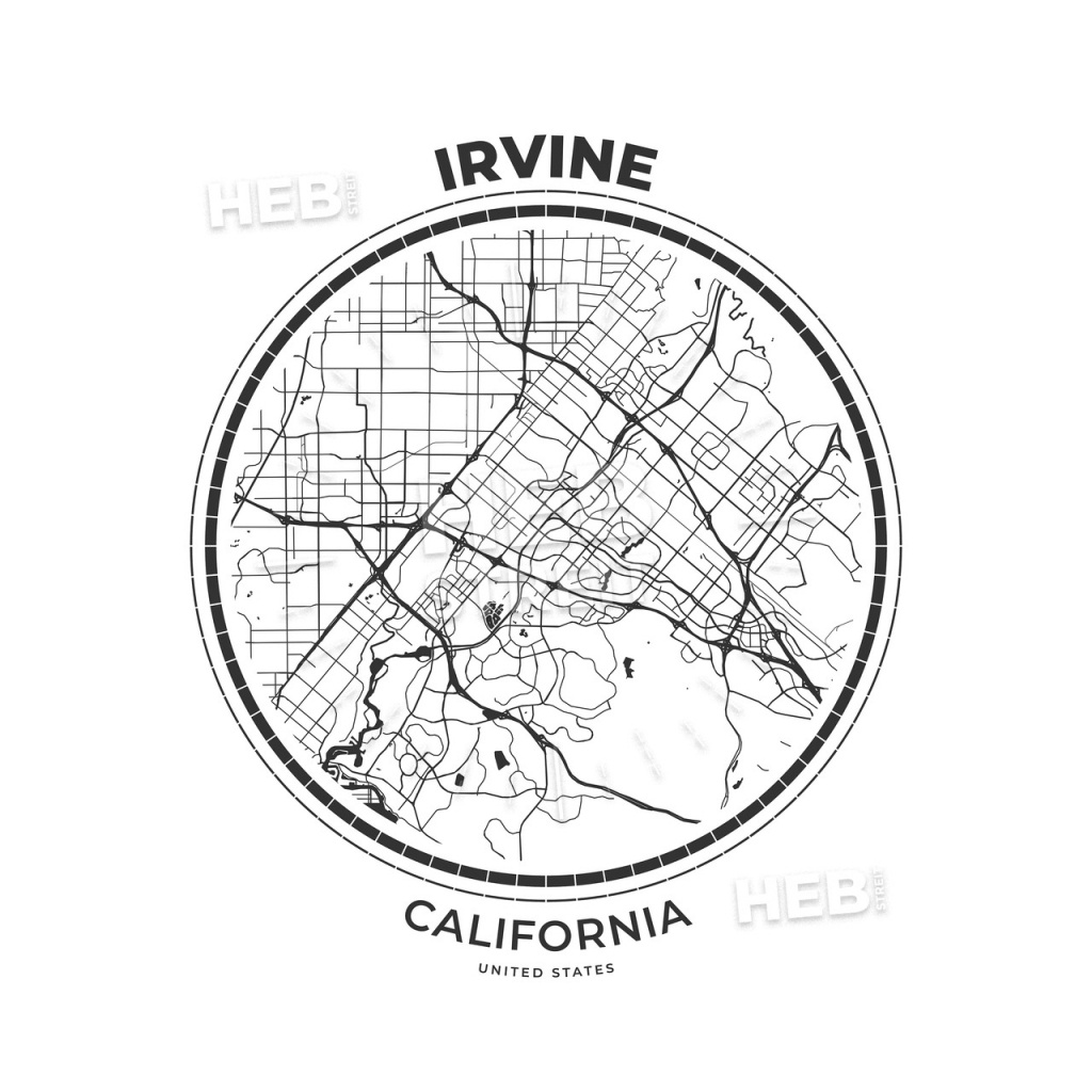 T-Shirt Map Badge Of Irvine, California | Hebstreits Sketches - California Map Shirt