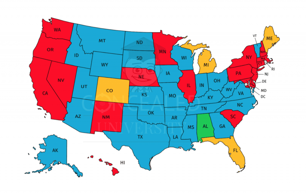 Tampa Carry Concealed Carry Classes - Texas Reciprocity Map 2017