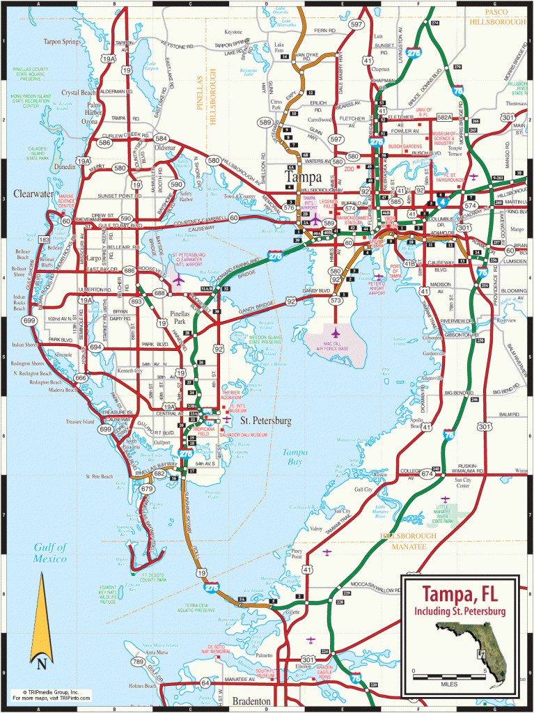 Tampa, St. Petersburg &amp;amp; Clearwater Map - Map Of Florida Showing Tampa And Clearwater