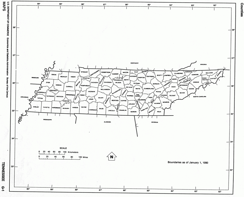 Tennessee State Map With Counties Outline And Location Of Each - Printable Map Of Tennessee Counties