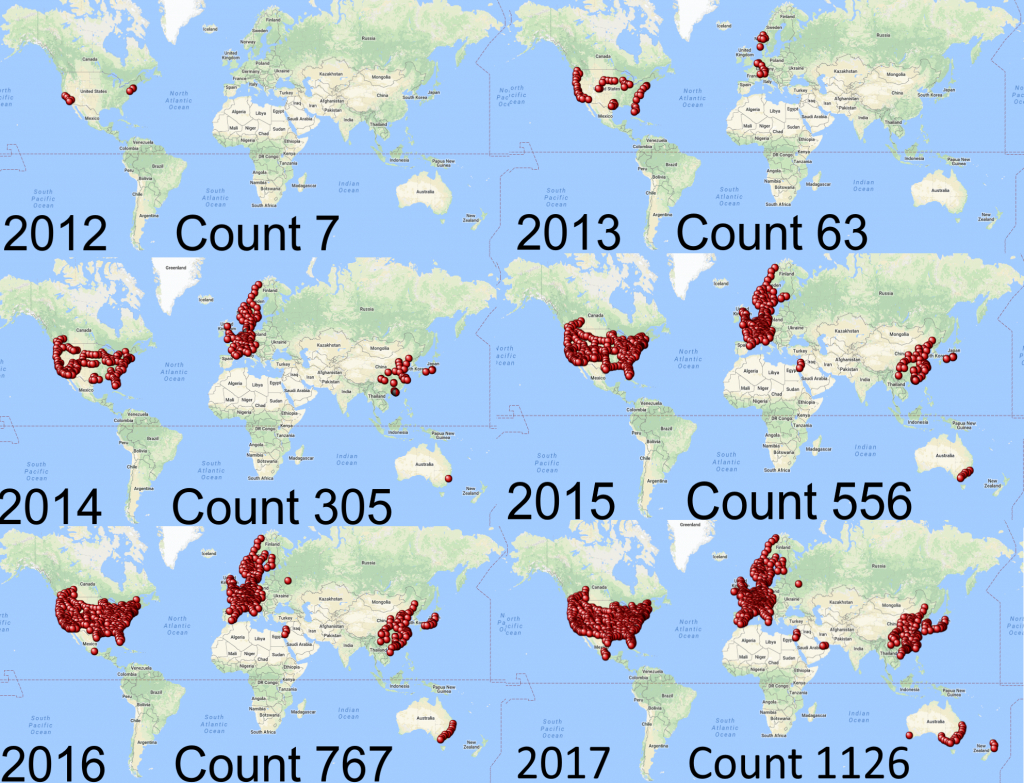 Tesla Supercharger Map Over The Years 2012-2017 : Teslamotors - Tesla Charging Stations Map California