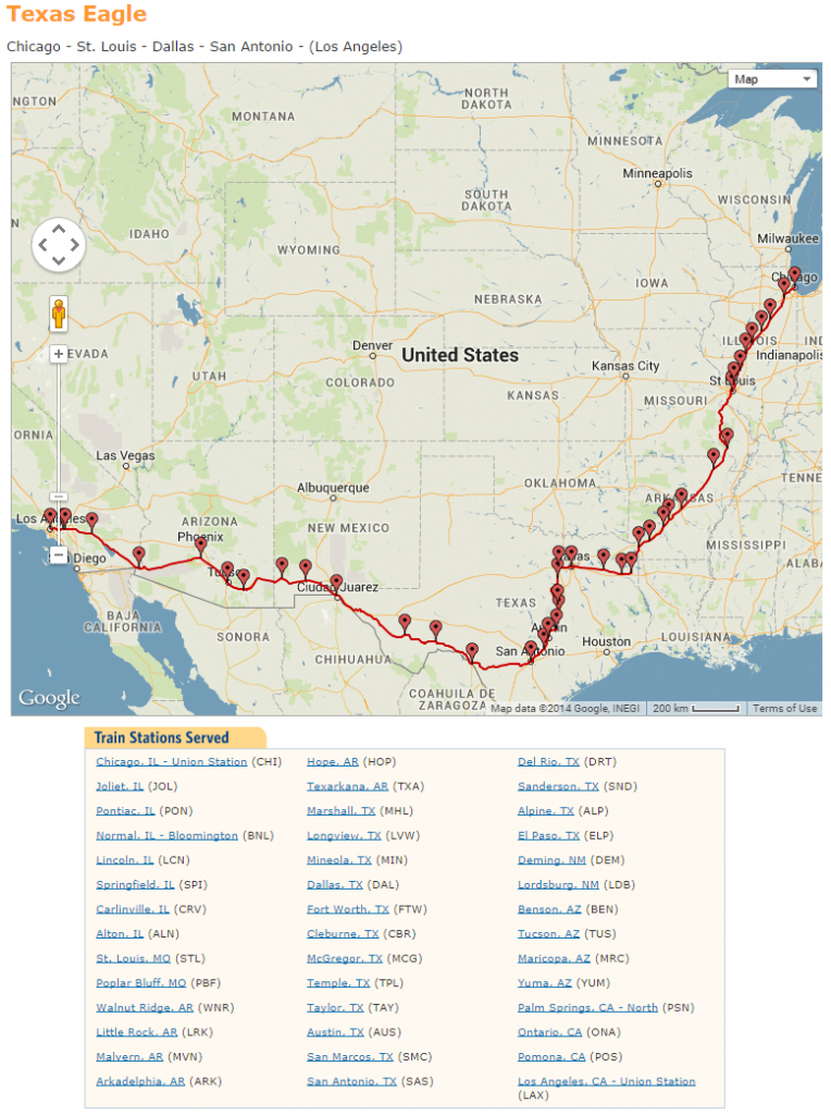 Texas Eagle Amtrak Map | Travel With Grant - Amtrak Texas Eagle Route Map