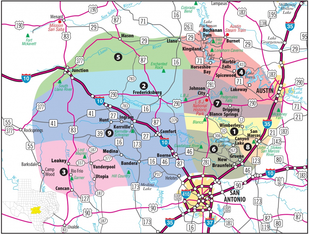 Texas Hill Country Map With Cities &amp;amp; Regions · Hill-Country-Visitor - Google Texas Map