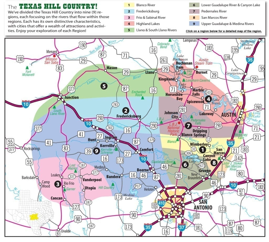 Texas Hill Country Map With Cities &amp;amp; Regions · Hill-Country-Visitor - Johnson City Texas Map