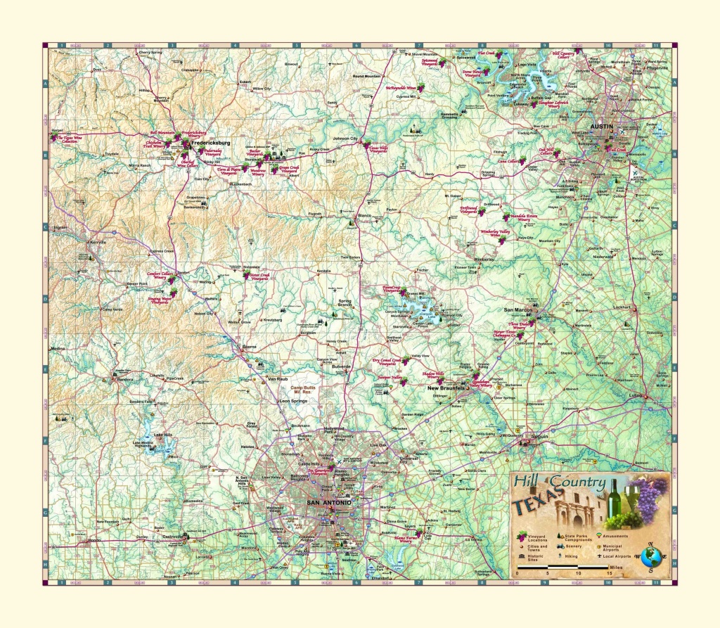 Texas Hill Country &amp;amp; Wine Wall Map - Hill Country Texas Wineries Map