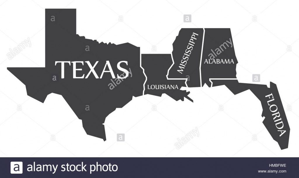 Texas - Louisiana - Mississippi - Alabama - Florida Map Labelled - Mississippi Florida Map