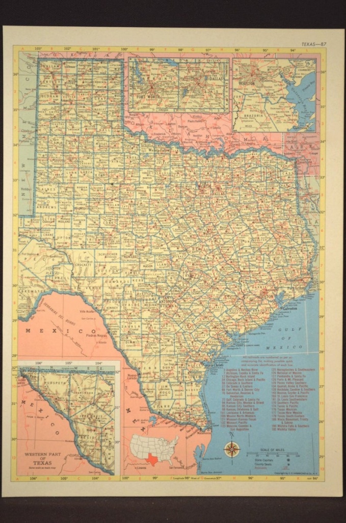 Texas Map Of Texas Wall Art Decor Vintage Old Railroad | Etsy - Map Of Texas Art